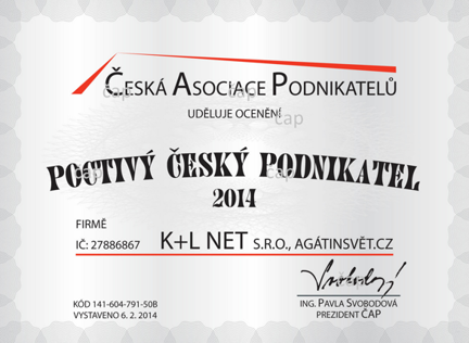 Ocenění Poctivý český podnikatel pro Agátin svět