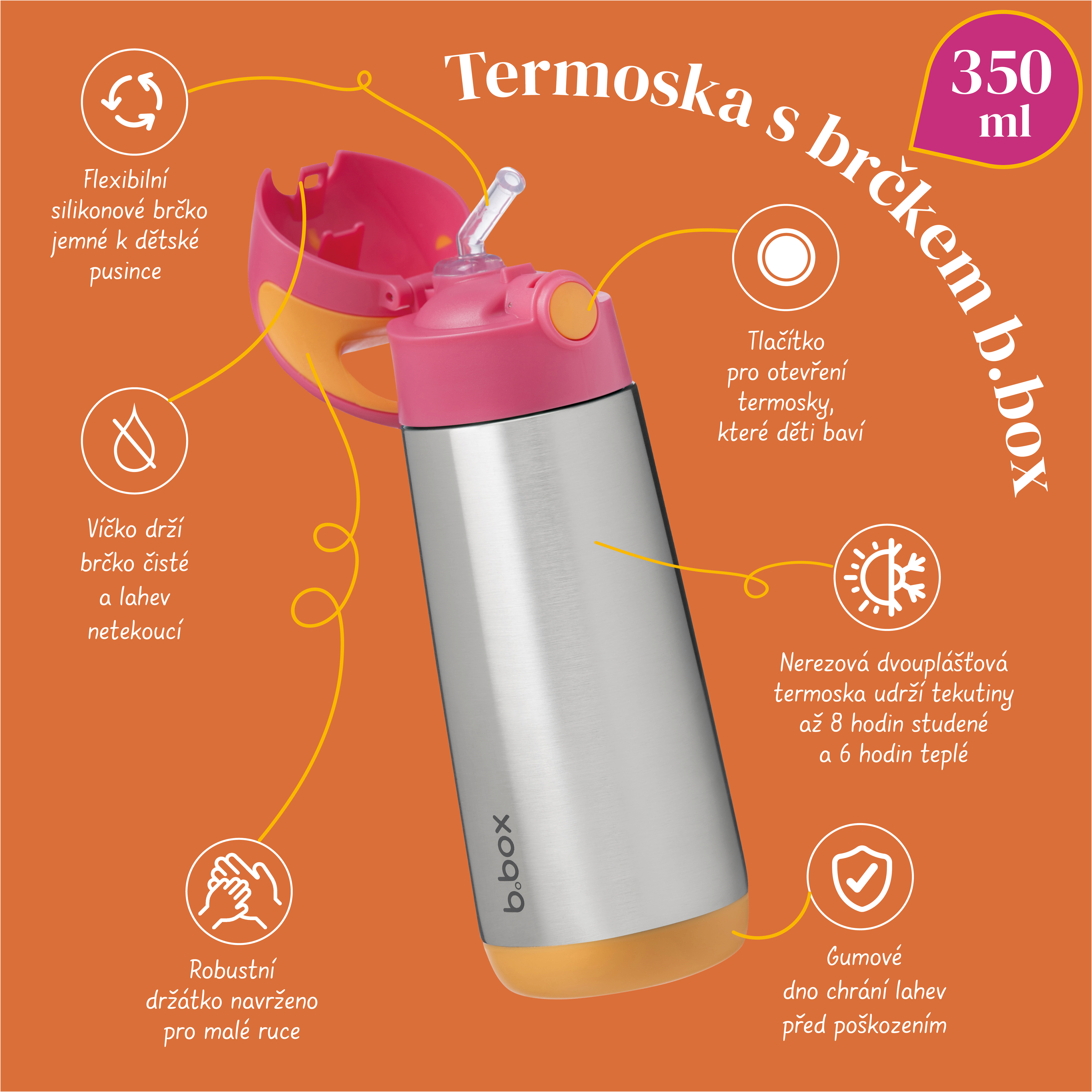 Termoska s brčkem b.box 350 ml 