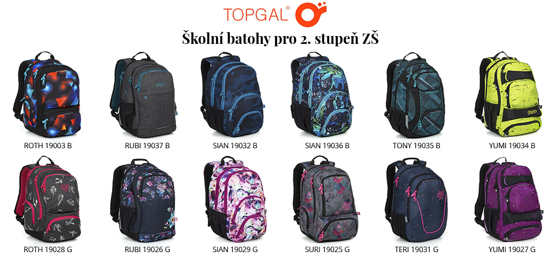 Školní batohy Topgal pro 2. stupeň ZŠ kolekce 2019